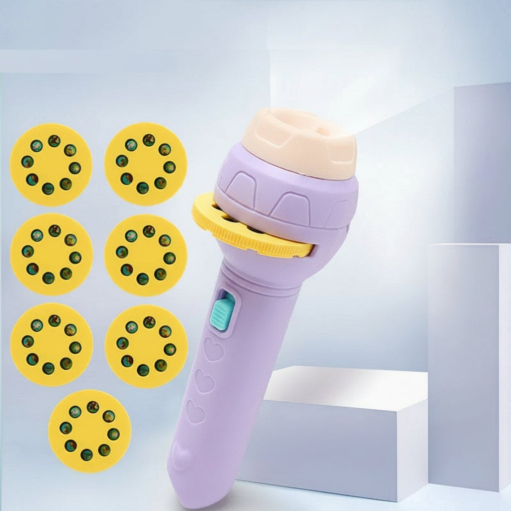 Purple flashlight with yellow slides on a white background